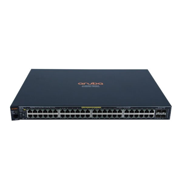 Aruba 2530-48G-PoE+ Switch (J9772A) – 48 Gigabit Ethernet ports with IEEE 802.3af/at PoE+ support and 4 Gigabit SFP uplink ports.