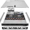 Internal view of Dell EMC VxRail E560 showing CPU sockets, memory slots, and internal components.