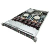 Internal view of HPE ProLiant DL360 Gen9 showing CPUs, memory slots, and drive backplane.