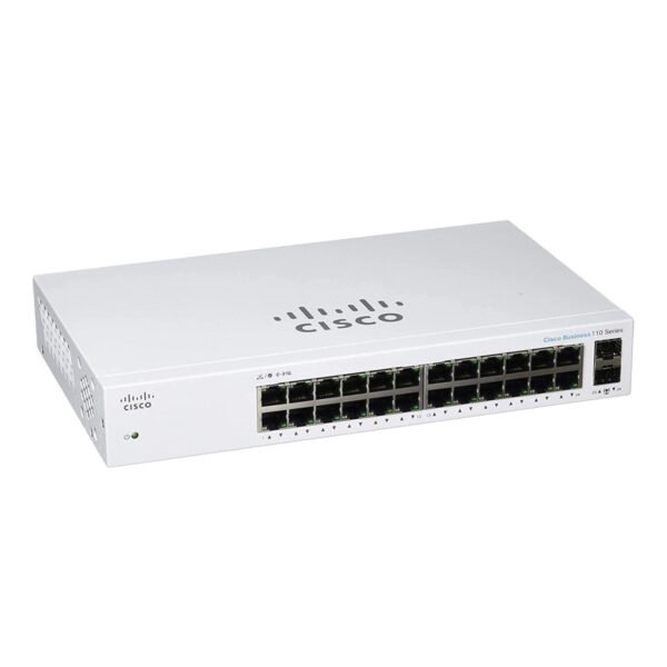 Front view of Cisco SF110-24 24-Port 10/100 Unmanaged Switch