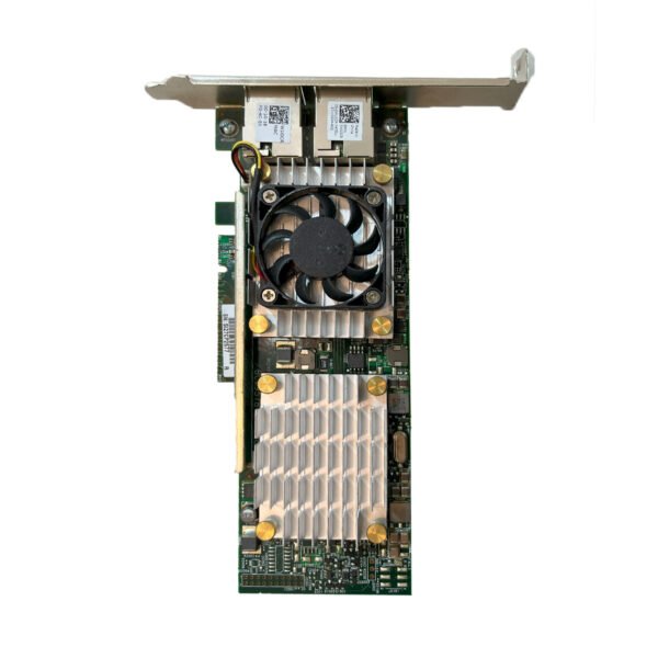 Front view of Dell 0W1GCR Broadcom Dual Port 10GbE network card showing two LAN Ethernet ports.