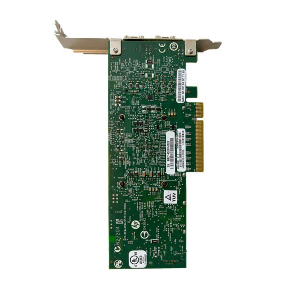 Rear view of Broadcom BCM57810S Dual-Port 10Gbps network adapter showing PCIe connector and circuit components.