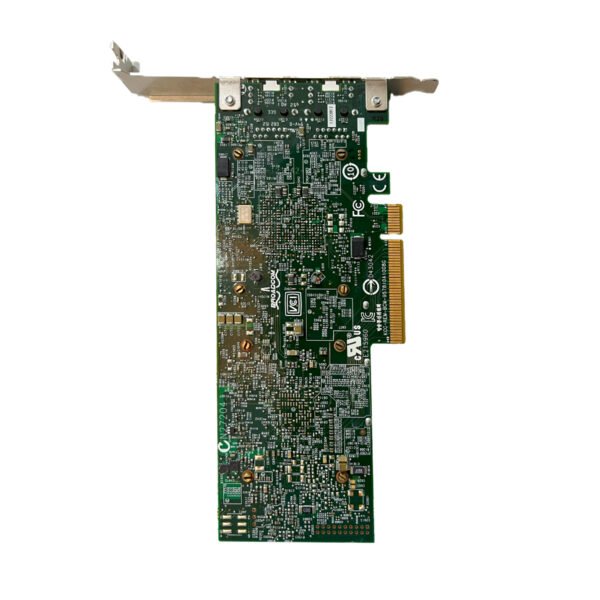 Rear view of Dell 0W1GCR Broadcom Dual Port 10GbE network card showing PCIe connector and internal components.