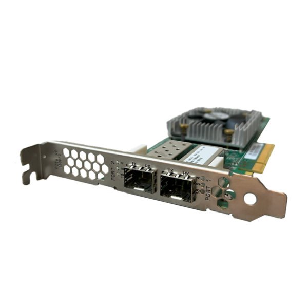 Side view of Dell 0H8T43 QLE2662 Dual-Port 16Gbps network card showing fiber ports.