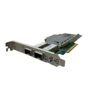 Side view of Broadcom BCM57810S network card showing dual 10Gbps SFP+ fiber ports.