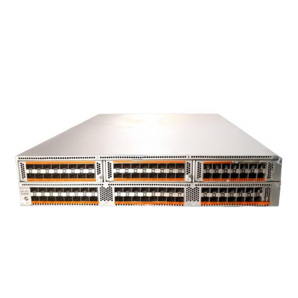 Front view of Cisco Nexus 5596UP 96-port SFP+ data center switch